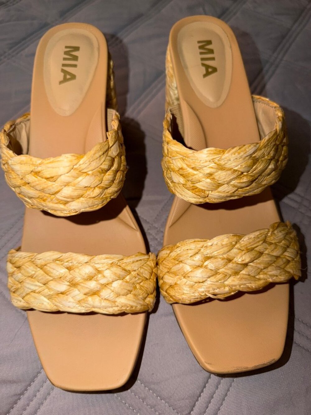MIA Woven Straw Block Heel Sandals Two Strap Size 8.5
